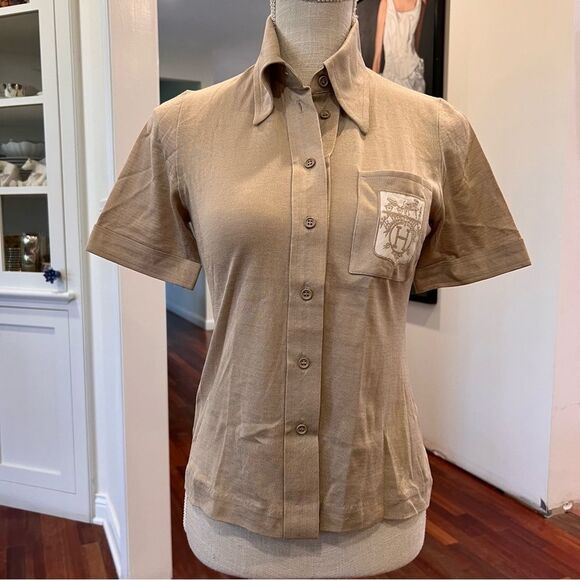 Hermes Tan Button Down Short Sleeve Shirt - Picture 6 of 10